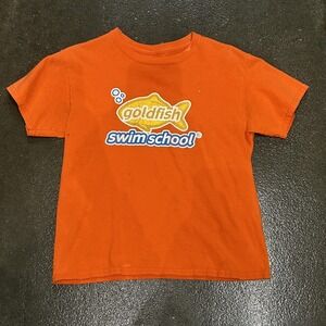 Goldfish Swim School Shirt Youth Small Orange Graphic Tee Kids Logo Swimming
